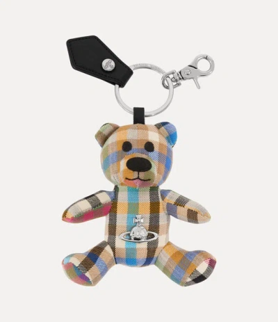 Vivienne Westwood Teddy Bear Keyring Heather Check Multi One Size Unisex In Brown
