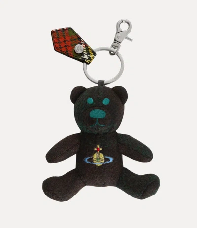 Vivienne Westwood Teddy Bear Keyring Purple / Red / Bluecheck Harris Tweed Check Unisex