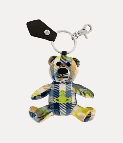 Vivienne Westwood Teddy Bear Keyring Woven Tartan -fluro-tartan One Size Unisex