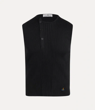 Vivienne Westwood Ribbed Sleeveless Crewneck Button Detailing In Black
