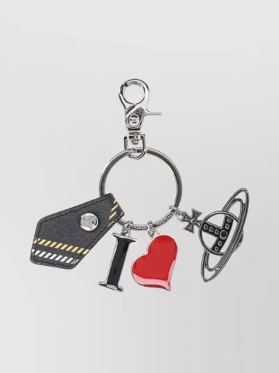 Vivienne Westwood Text Engraved Heart Keyring In Metallic