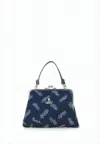 Vivienne Westwood Textured Cotton Shoulder Bag With Silver-tone Frame In Blue