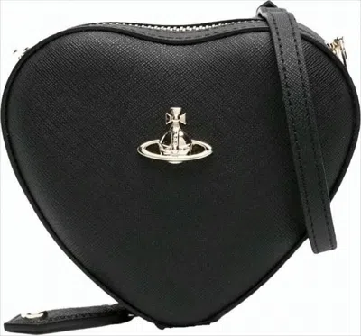 Vivienne Westwood Textured Cowhide Heart-shaped Crossbody Bag In Black