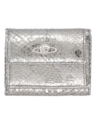 Vivienne Westwood Textured Foldover Wallet In Grey
