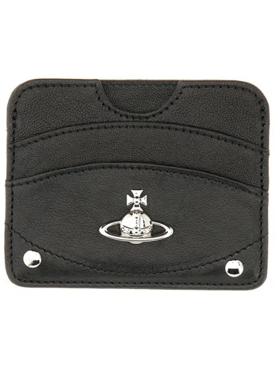 Vivienne Westwood Textured Leather Card Holder In Black