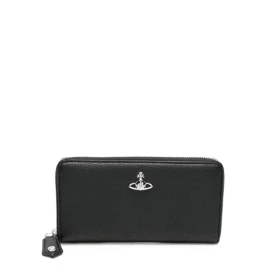 Vivienne Westwood Textured Leather Long Flap Wallet In Black