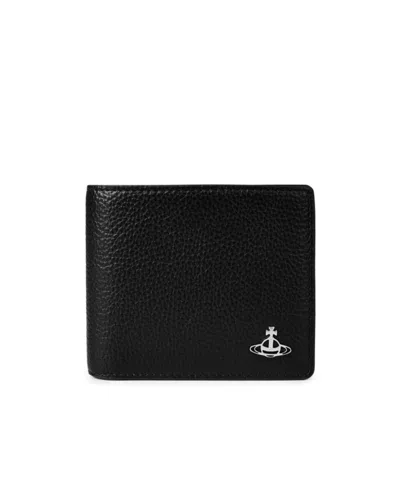Vivienne Westwood Textured Leather Milano Billfold Wallet In Black