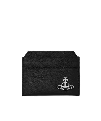 Vivienne Westwood Textured Leather Milano Orb Card Holder In Black