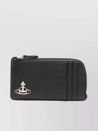 Vivienne Westwood Textured Pebbled Wallets Silver Hardware In Black