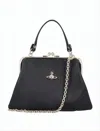 Vivienne Westwood Textured Synthetic Leather Crossbody Bag With Gold-tone Accents In Black