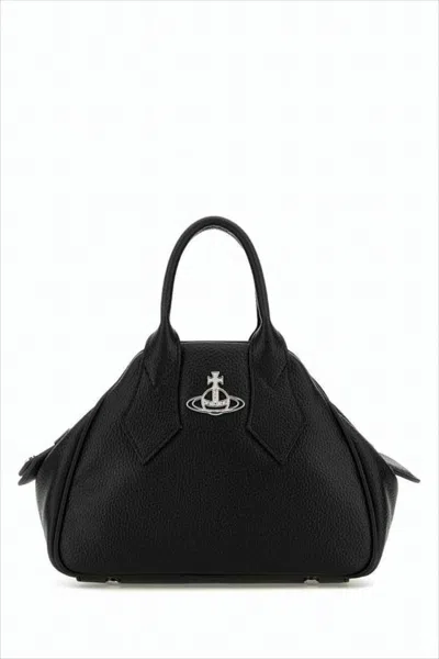 Vivienne Westwood Textured Synthetic Leather Tote Bag With Metallic Emblem In White