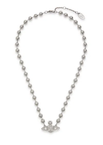 Vivienne Westwood Thames Mini Bas Relief Orb Necklace In Silver