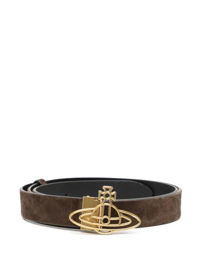 Vivienne Westwood Thin Line Orb Belt In Brown