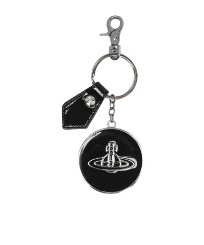 Vivienne Westwood Thin-line Round Mirror Key Chain In Black