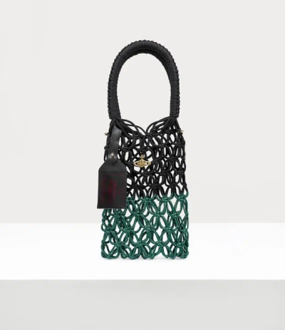 Vivienne Westwood Thrawler Large Macrame Handbag In Black-green-rub