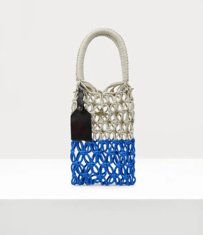 Vivienne Westwood Thrawler Large Macrame Handbag In Natural-blue-rub