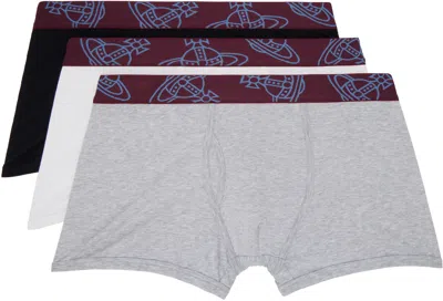 Vivienne Westwood Three-pack Multicolor Band Boxer Briefs In Gray