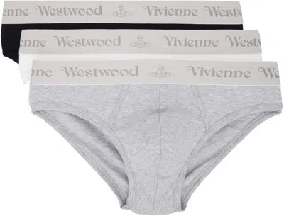 Vivienne Westwood Three-pack Multicolor Slip Band Briefs In Gray