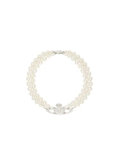 Vivienne Westwood Three Row Embellished Choker In White