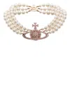 Vivienne Westwood Three Row Pearl Bas Relief Accessories In White