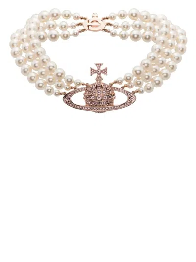 Vivienne Westwood Three Row Pearl Bas Relief Accessories In White