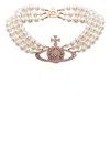 Vivienne Westwood Three Row Pearl Bas Relief Accessories In White