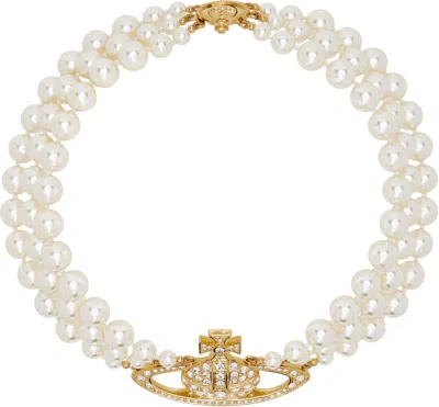 Vivienne Westwood Three Row Pearl Bas Relief Choker In Multi