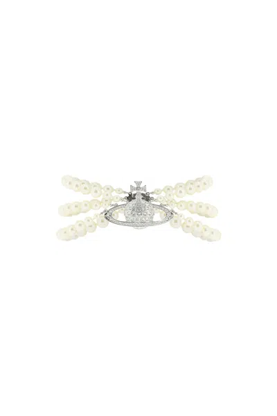 Vivienne Westwood Three Row Pearl Choker In Sand