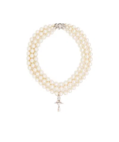VIVIENNE WESTWOOD VIVIENNE WESTWOOD THREE ROW EMBELLISHED DROP NECKLACE