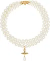 Vivienne Westwood Three Row Pearl Drop Choker In Brown