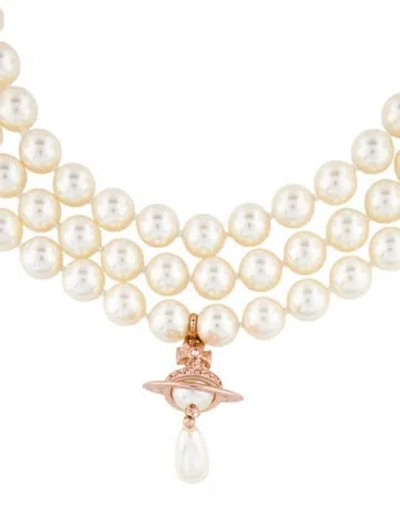 Pre-owned Vivienne Westwood Three Row Pearl Drop Choker, 14.75" In Multicolor
