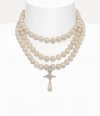 Vivienne Westwood Three Row Pearl Drop Choker Silver Swarovski Pearls Women In Silver