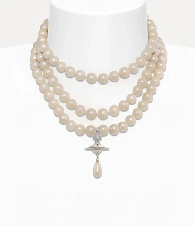 Vivienne Westwood Three Row Pearl Drop Choker Silver Swarovski Pearls Women In Metallic