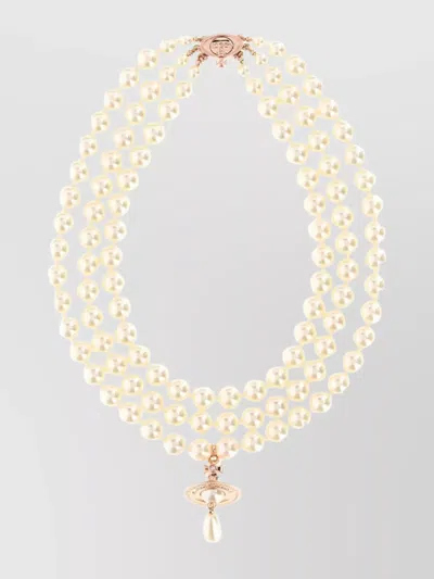 Vivienne Westwood Three Strand Pearl Drop Choker Necklace