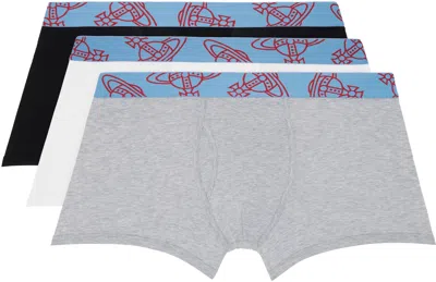 Vivienne Westwood Three-pack Multicolor Cotton Boxer Briefs In Gray