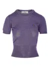 Vivienne Westwood Short-sleeve Wool-silk Blend Top With Round Neckline In Púrpura