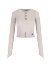 Vivienne Westwood Sleeve Button Cropped Ribbed Top In Gray