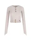 Vivienne Westwood Sleeve Button Cropped Ribbed Top In Gray