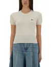 Vivienne Westwood Ribbed Hem Crewneck Top With Short Sleeves In Beige