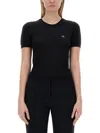 Vivienne Westwood Ribbed Black Fitted T-shirt With Emblem In Black