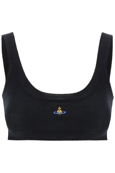Vivienne Westwood Womens Black Bea Logo-embroidered Cotton Knitted Bra