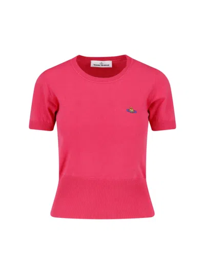 Vivienne Westwood Fitted Red Crop Top With Ribbed Details In Multi