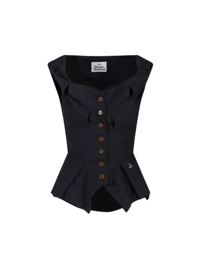 Vivienne Westwood Sleeved Top With Button And Cut-out Design In Black