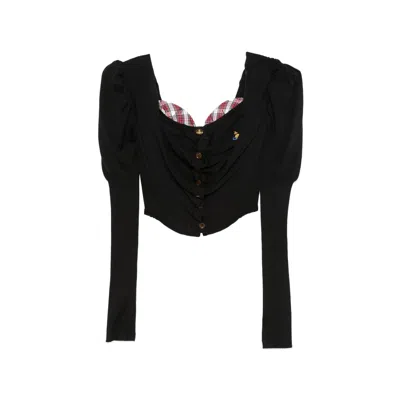 Vivienne Westwood Bea Checked Cotton-trimmed Embroidered Wool And Silk-blend Cardigan In Black