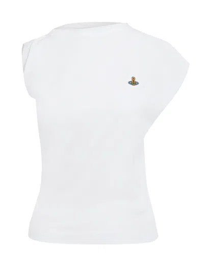 Vivienne Westwood Asymmetric Organic Cotton Top With Gathered Detailing In White