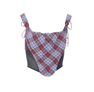 Vivienne Westwood Puppy Tartan Linen And Mesh Bustier Top In Multi