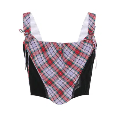Vivienne Westwood Puppy Tartan Linen And Mesh Bustier Top In Multi