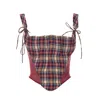Vivienne Westwood Puppy Mesh-trimmed Checked Linen And Cotton-blend Bustier Top In Multicolour