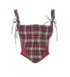 Vivienne Westwood Puppy Mesh-trimmed Checked Linen And Cotton-blend Bustier Top In Multicolour