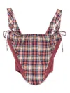 Vivienne Westwood Puppy Mesh-trimmed Checked Linen And Cotton-blend Bustier Top In Red